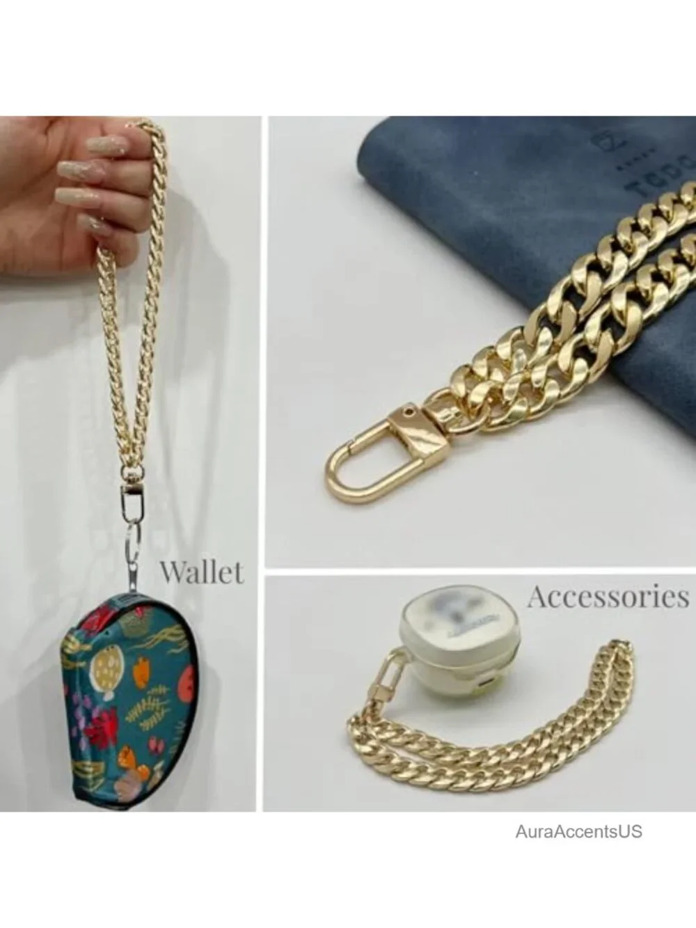 Gold Wrist Chain Strap for Purse Handbag Clutch Wallet, Iron Replacement Bag
